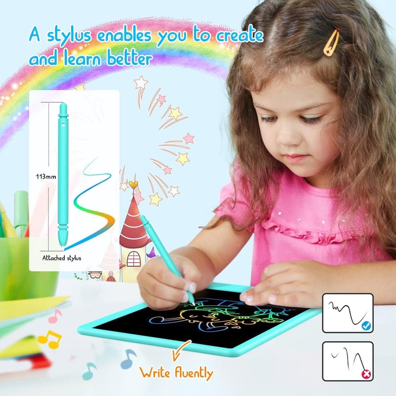 BUKEBU لوحة كتابة LCD، لوحة رسم ملونة، جهاز لوحي إلكتروني للرسم، ألواح رسم، هدايا سفر للأطفال من 3 إلى 8 سنوات (10.5 بوصة، أزرق&أزرق) - Image 4